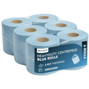 6 x Blue Rolls 2-Ply Centrefeed Paper Towels for Commercial use 1