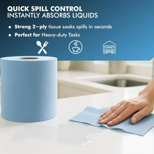 6 x Blue Rolls 2-Ply Centrefeed Paper Towels for Commercial use 3
